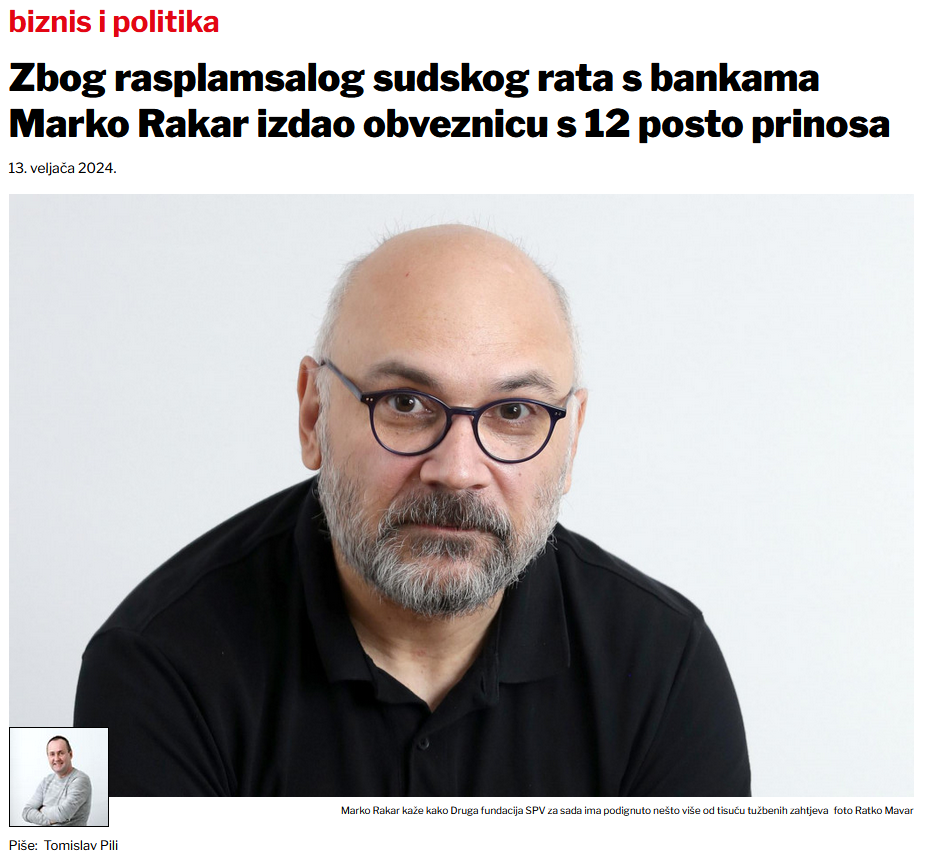 Zbog rasplamsalog sudskog rata s bankama Marko Rakar izdao obveznicu s 12 posto prinosa