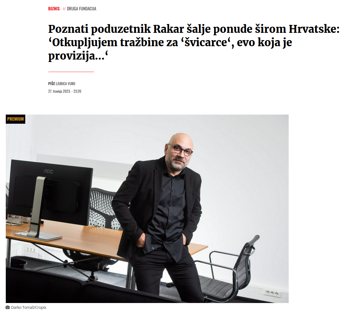 Poznati poduzetnik Rakar šalje ponude širom Hrvatske: ‘Otkupljujem tražbine za ‘švicarce‘, evo koja je provizija...‘